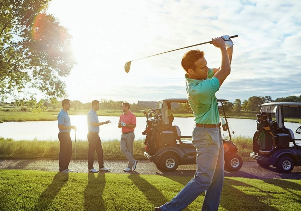 Golf group of four men on the course.