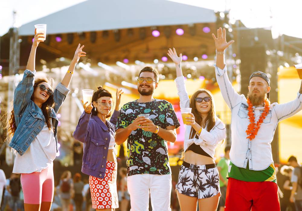 Coachella festival group outdoors.