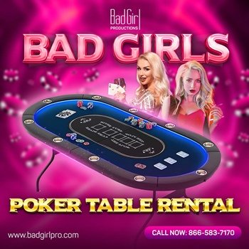 Poker table for rent banner.