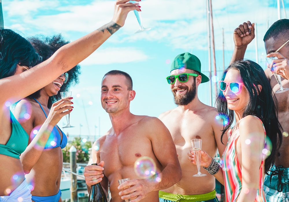 Party group on yacht in Miami.
