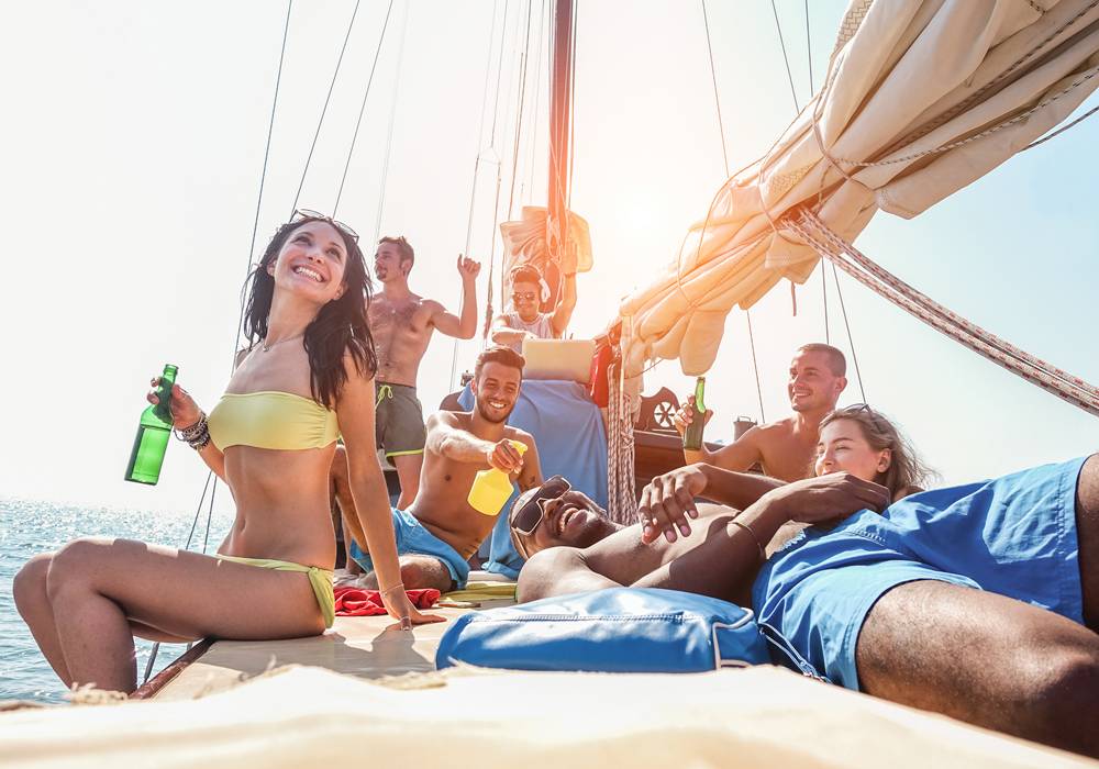 Party group on yacht in Miami.